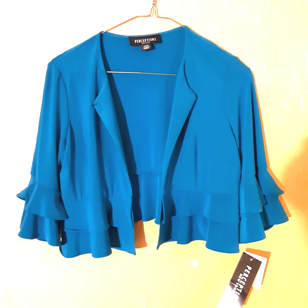 Perceptions Teal Ruffle Blazer